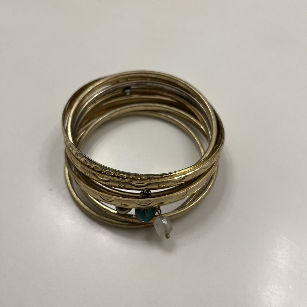 Stackable Gold-Tone Bangle Set With Turquoise And… - image 1